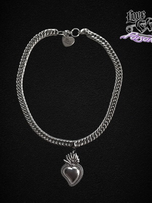 Love X Poison stainless steel choker necklace with flaming sacred heart pendant