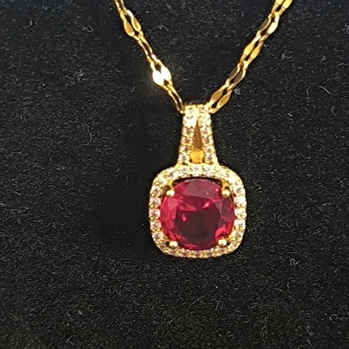 Necklace gold-colored with red ruby-style stone and strass new