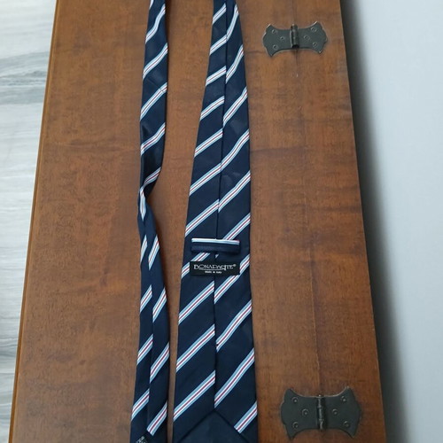 Bonaparte tie used, Italian made, 100% microfiber, blue with stripes
