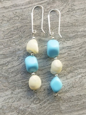 Handmade 925 silver earrings with turquoise and bone new