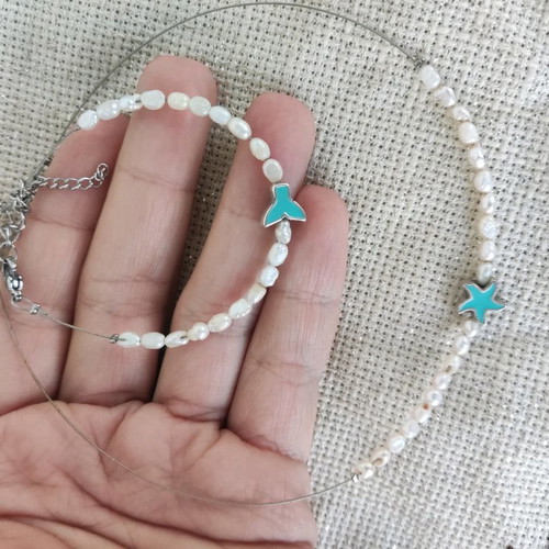 Necklace and bracelet set with pearls, handmade