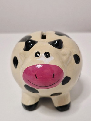 Cow Piggy Bank used, ceramic with defect