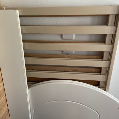 Wooden baby cot with mattress, beige color, decorative design