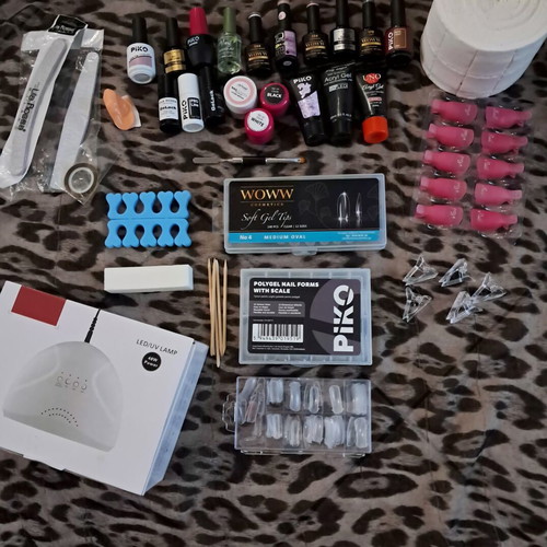 Complete Gel Polygel Nail Set with 48W UV LED Lamp and Accessories