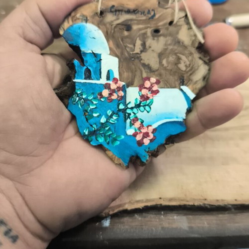 Olive wood artwork inspired by Santorini, new