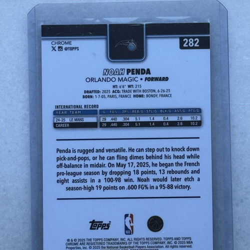 2025 Topps Chrome Noah Penda RC X Fractor new