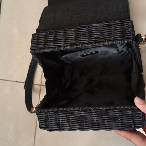 Dune London shoulder bag like new, black leather and straw
