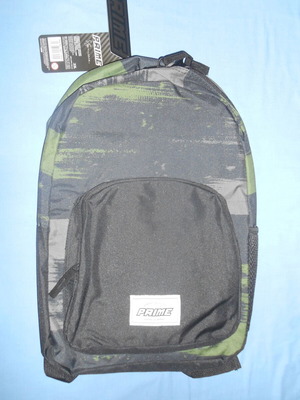 Prime khaki school backpack new, black with white patterns