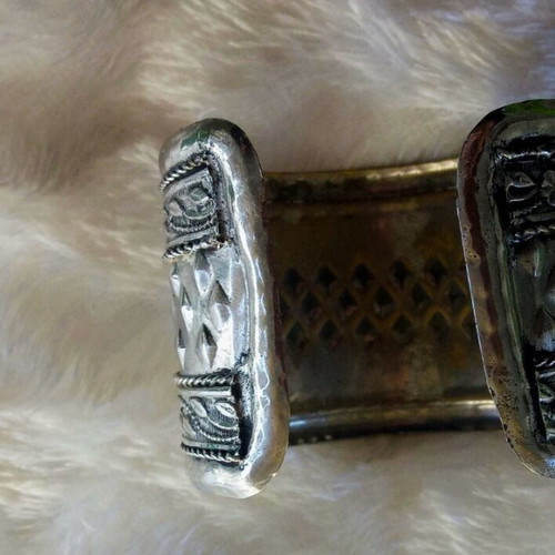 Handmade vintage ethnic cuff bracelet, silver tone