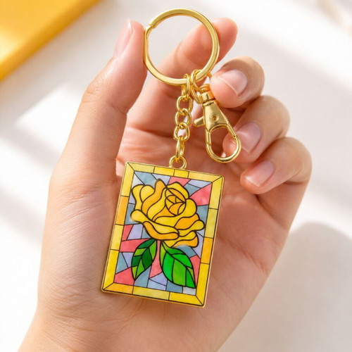 Beauty & The Beast Handmade Stained Glass Effect Keychain