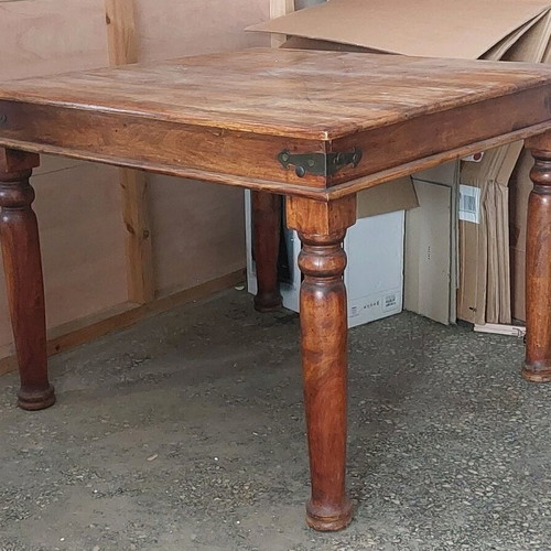 Monastic square table like new, dark brown wood