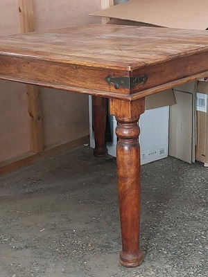 Monastic square table like new, dark brown wood