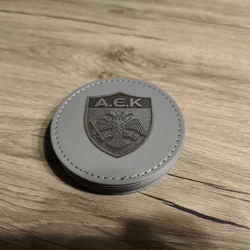 AEK coaster set made of leatherette with laser engraving, new, 4 pieces