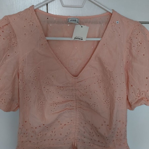 Pimkie blouse new pink salmon kipur fabric size 38