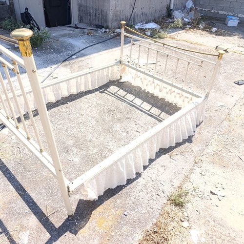Iron bed with brass details used, complete set with slats and screws
