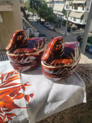 Set of 2 ceramic Red clay Ducks bowls 1980, like new, Greek