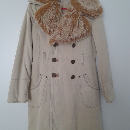 Replay vintage corduroy coat used with removable faux fur beige