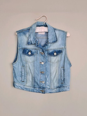 Pink Woman sleeveless denim jacket like new, blue, size L