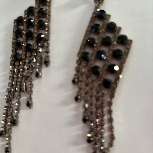 Earrings from the 70s with Swarovski stone used, black and white