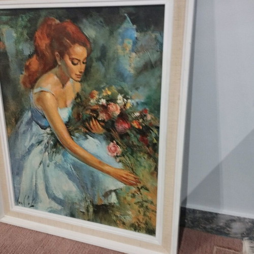 Girl Make Flowers artwork used, signed, framed