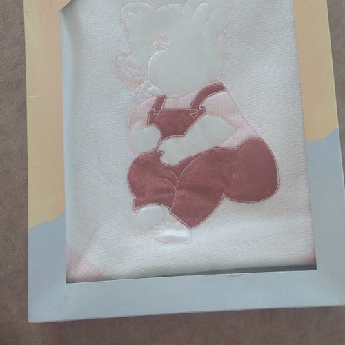 Baby blanket pink new with embroidered piglet and lace