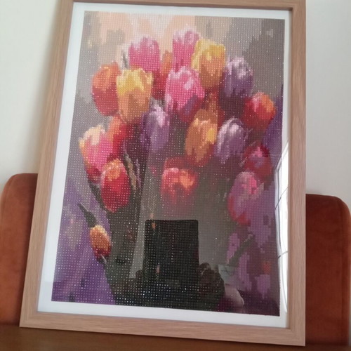 Mosaic frame with tulip design, new, 30x40 cm, wooden border