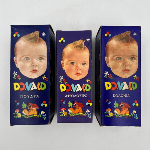 Donald vintage baby care set (cologne, bubble bath, talc) New Old Stock