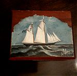  Μικρό ξύλινο κουτί με ζωγραφιά καράβι