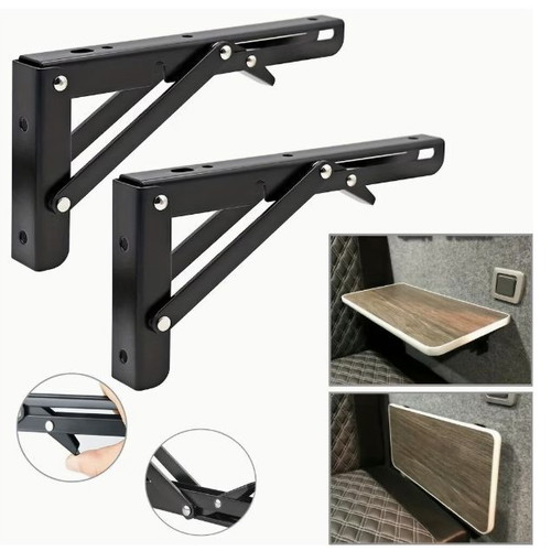 Folding Shelf Brackets Set of 2, Solid Metal, Stainless Steel, Adjustable