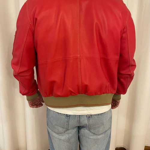 Leather bomber jacket red like new, men's size 54