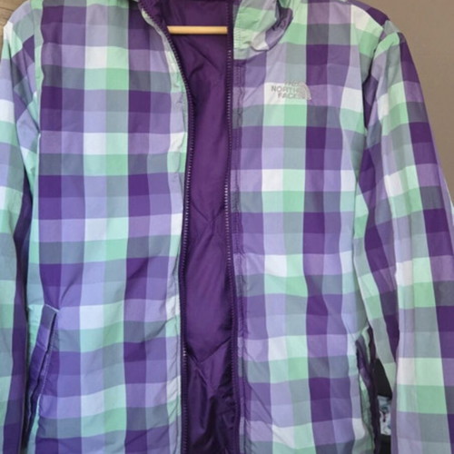 The North Face reversible jacket like new, green and purple, size S