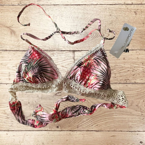 Blue Point pink tie triangle bikini top new, size Small