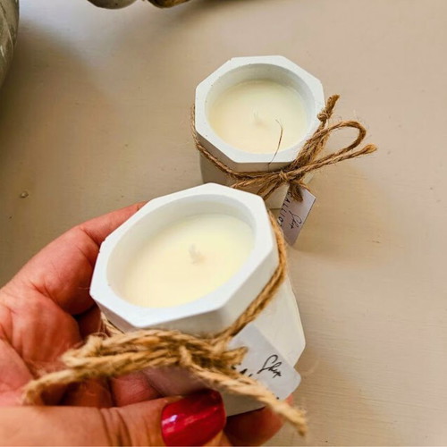 Soy candle in handmade octagonal porcelain container new, Lily of the Valley scent