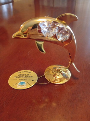 Dolphin decorative figure with Swarovski crystals and 24K gold plating