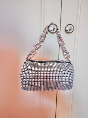 Mini Glam Τσάντα με Strass και Αλυσίδα, καινούργια, ασημί
