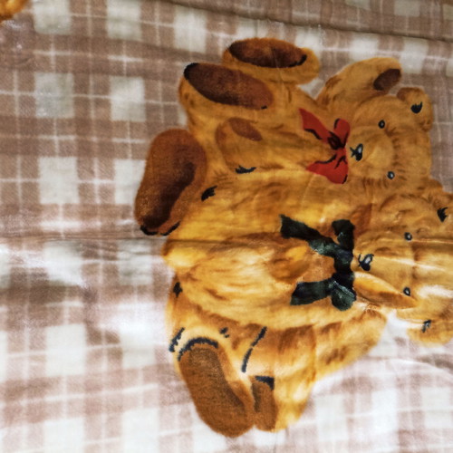 Velveteen half-double blanket with bear family design, new