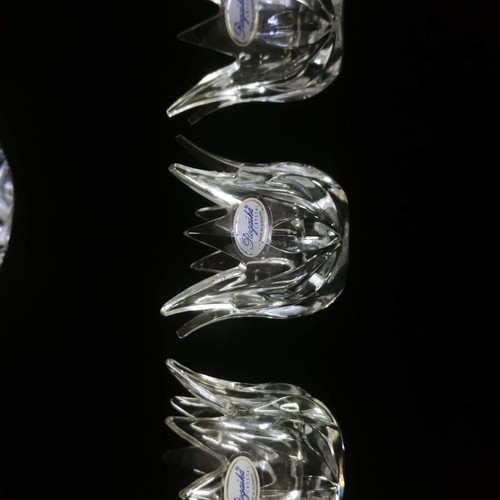 Rogaska Lotus bowl and three lead crystal candlesticks like new
