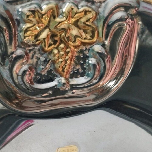 Silver-plated decorative bowl like new with embossed 24k gold designs