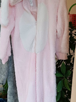 Pink one-piece suit for girls 10-12 years with dog hood like new
