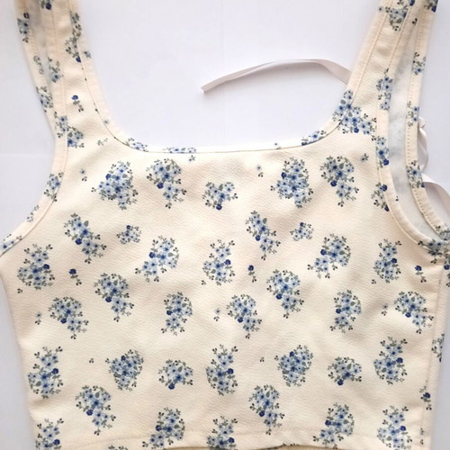Shein Cropped Top with Floral Corset-Style Laces, Like New