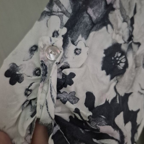 Floral Boho blouse with off-shoulder neckline and cord, used, size L/XL
