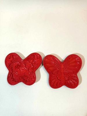 Pair of cinnabar Chinese lacquer decorative butterflies used