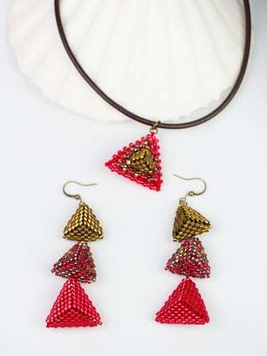 Necklace and earrings set custom made in red and gold