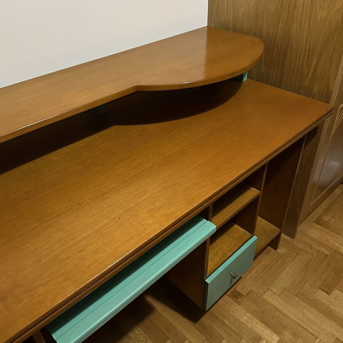 Wooden classic desk used with raised shelf and drawers