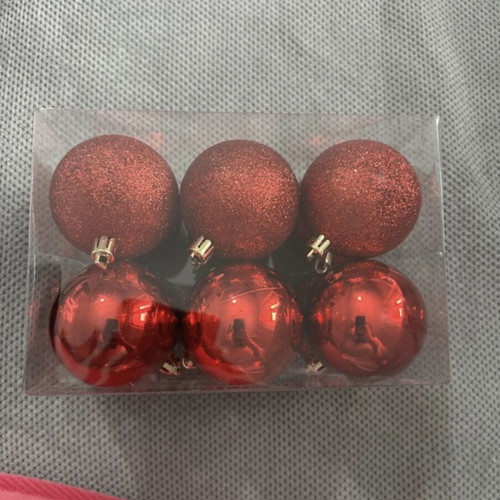 Christmas balls red, pack of 12, 6 with glitter and 6 plain