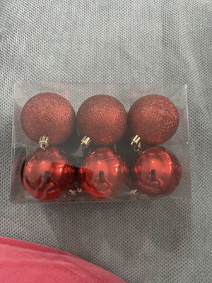 Christmas balls red, pack of 12, 6 with glitter and 6 plain