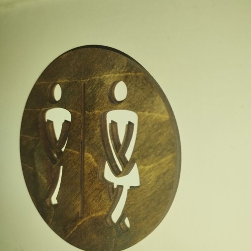 Wooden toilet sign custom made, 8cm circle