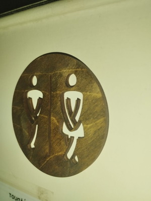 Wooden toilet sign custom made, 8cm circle