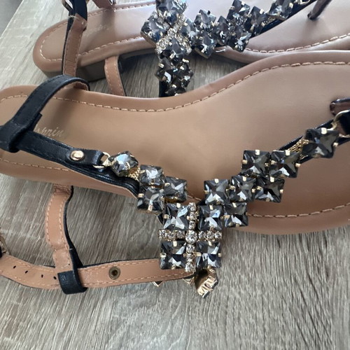 Sandals low with rhinestones like new, size 38