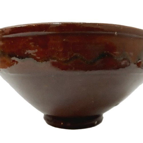 Vintage glazed ceramic bowl like new, round, brown